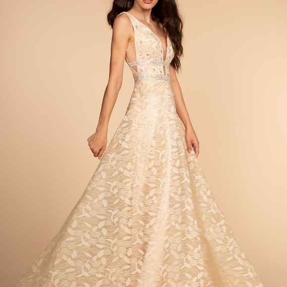 V-Neckline Long Prom Dress GL2580